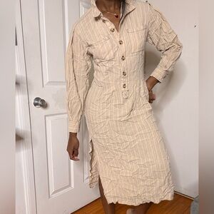 Free People Brown Striped Long Sleeve Dress